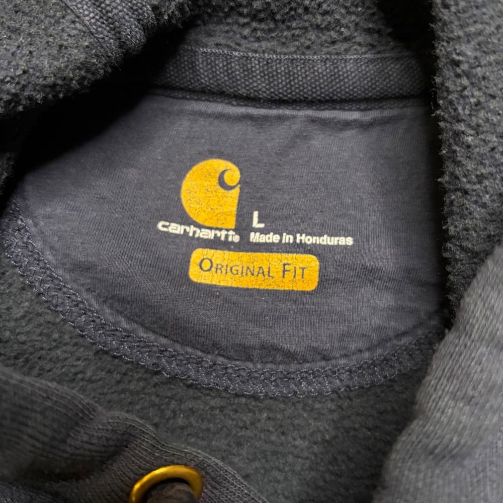 Carhartt Hoodie Mens Large Dark Blue Original Fit Logo Sleeve Graphic Y2K K121 - Picture 5 of 8